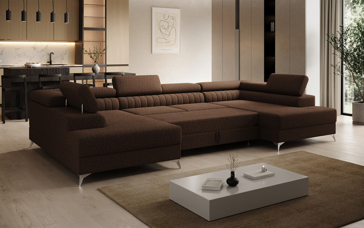 Canapé design Aurea U avec fonction lit et rabattable en Bouclé