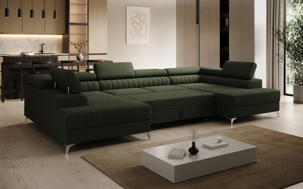 Canapé design Aurea U avec fonction lit et rabattable en Bouclé
