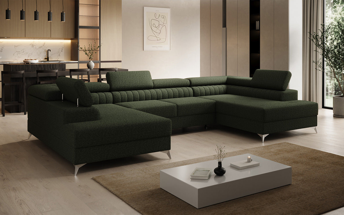 Canapé design Aurea U avec fonction lit et rabattable en Bouclé