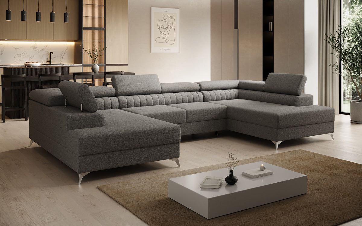 Canapé design Aurea U avec fonction lit et rabattable en Bouclé