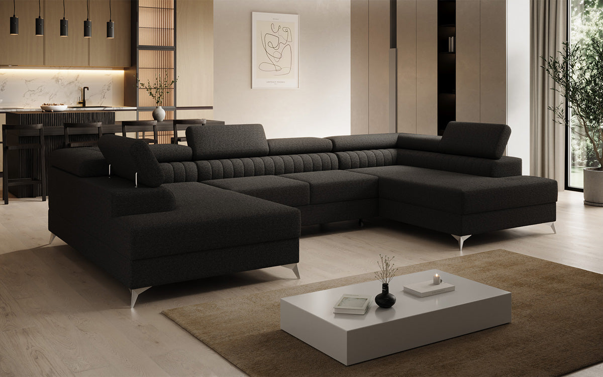 Canapé design Aurea U avec fonction lit et rabattable en Bouclé