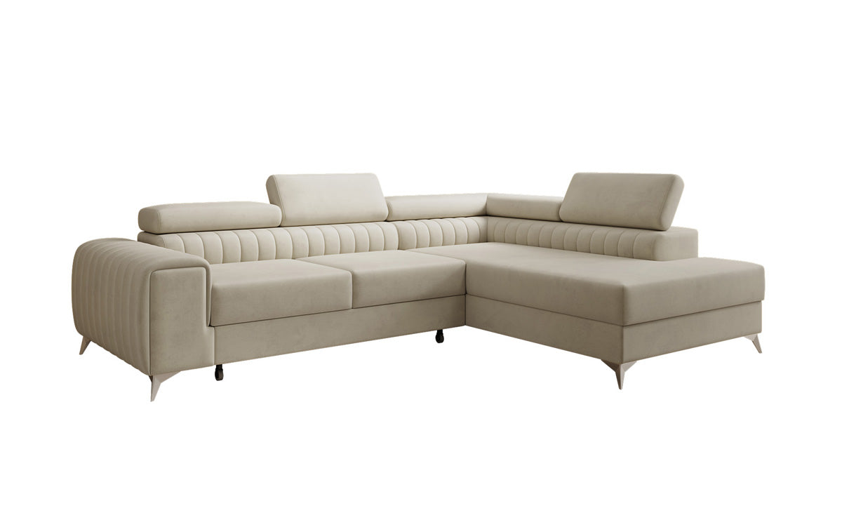 Canapé d’angle design Aurea avec fonction couchage et fonction rabattable en Velours