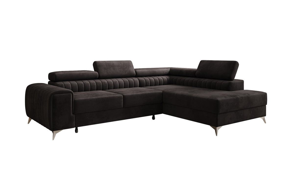Canapé d’angle design Aurea avec fonction couchage et fonction rabattable en Velours
