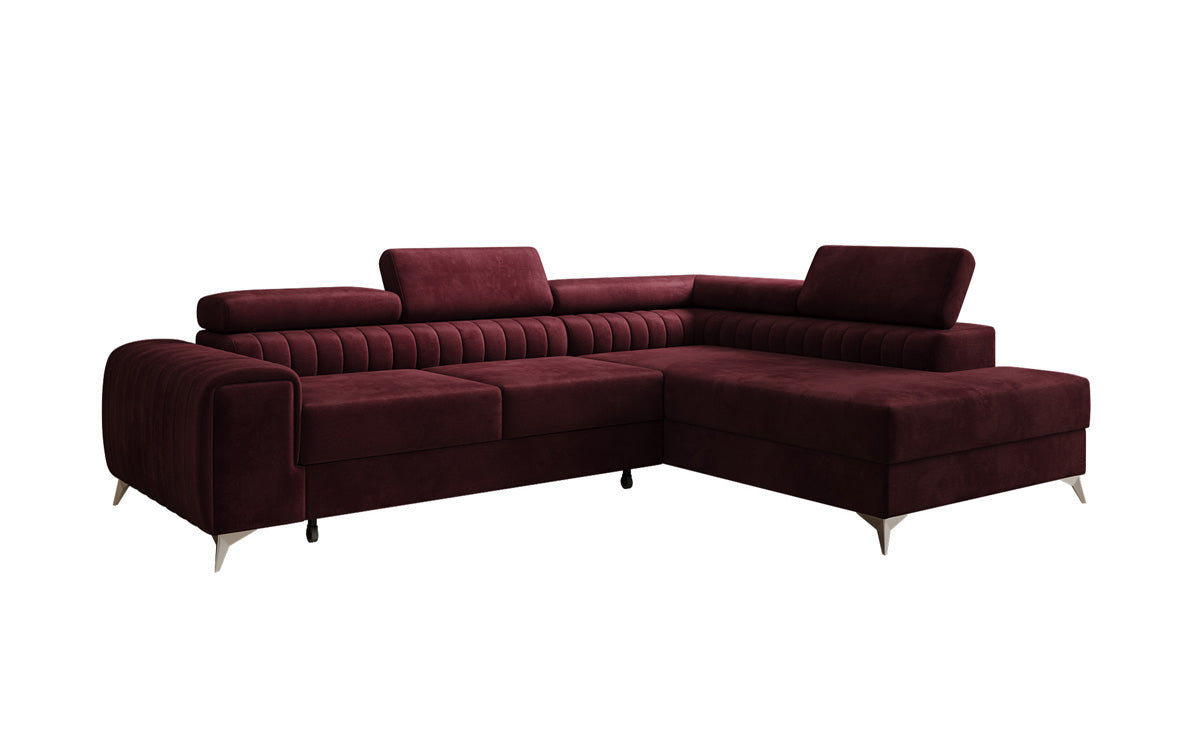 Canapé d’angle design Aurea avec fonction couchage et fonction rabattable en Velours