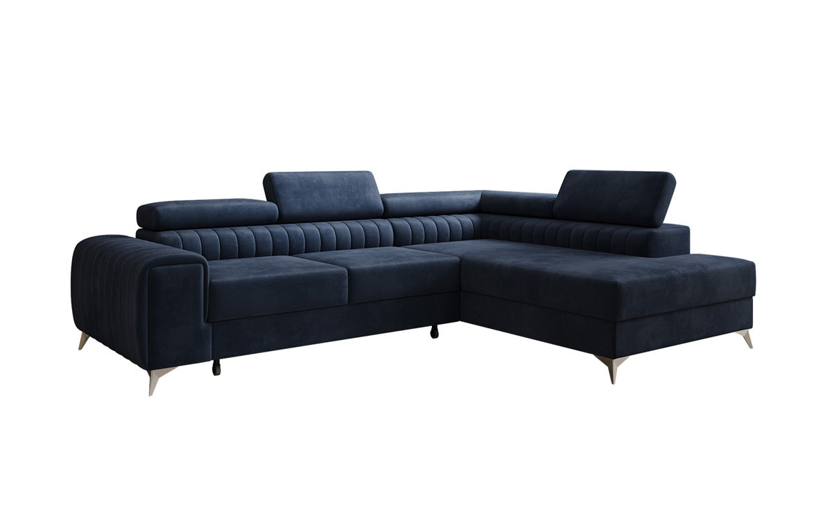 Canapé d’angle design Aurea avec fonction couchage et fonction rabattable en Velours