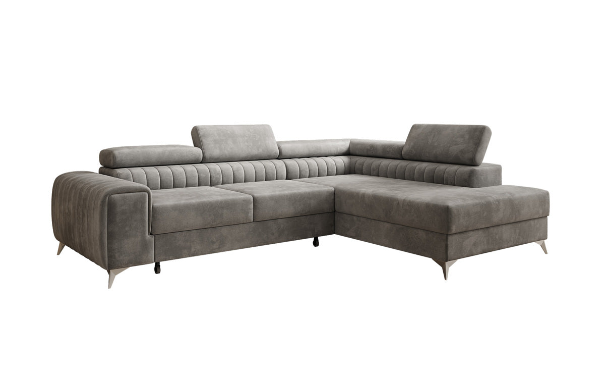 Canapé d’angle design Aurea avec fonction couchage et fonction rabattable en Velours