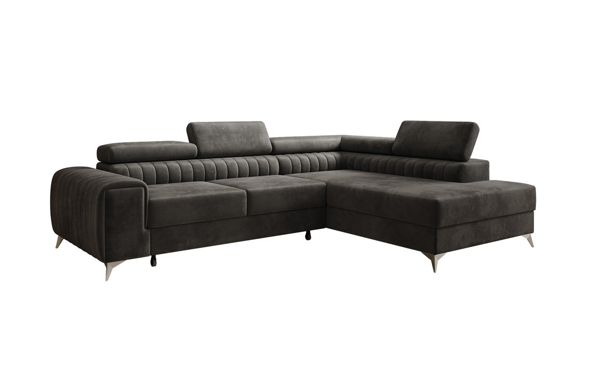 Canapé d’angle design Aurea avec fonction couchage et fonction rabattable en Velours