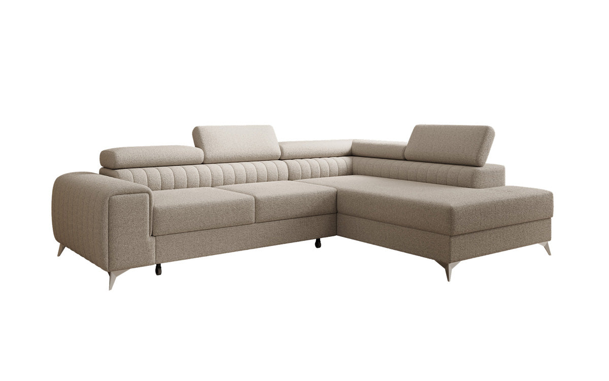 Canapé d’angle design Aurea avec fonction couchage et fonction rabattable en Bouclé