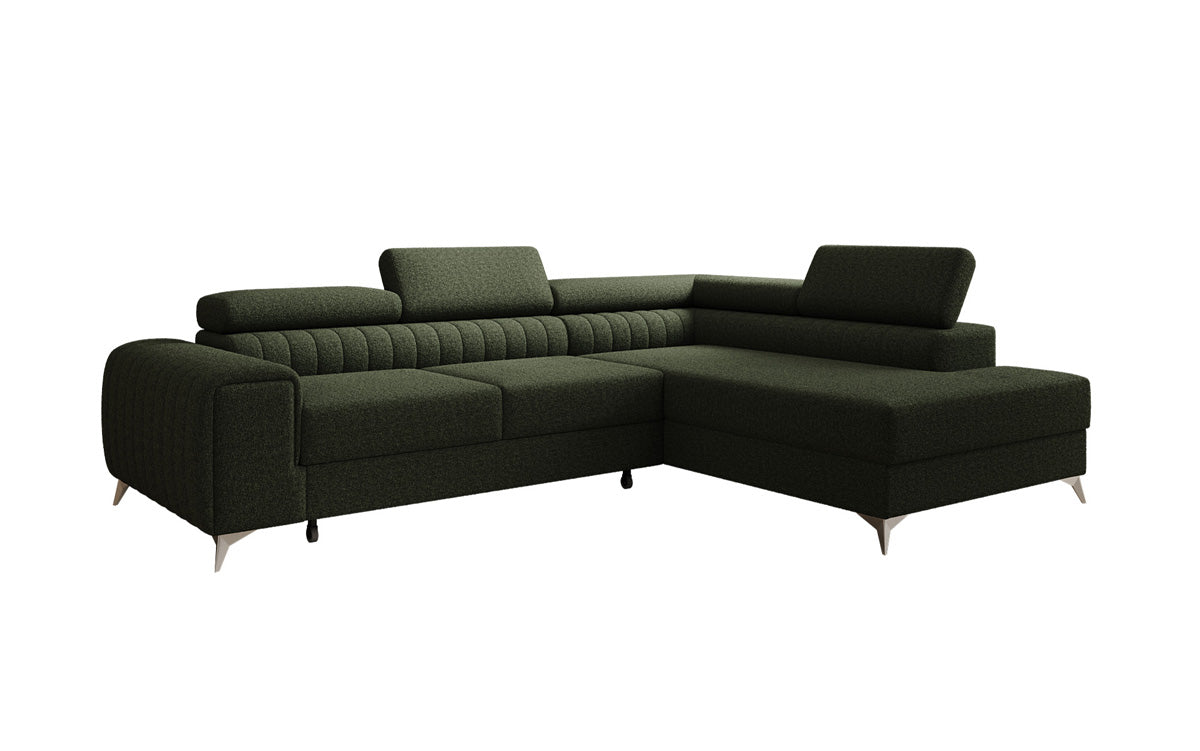 Canapé d’angle design Aurea avec fonction couchage et fonction rabattable en Bouclé