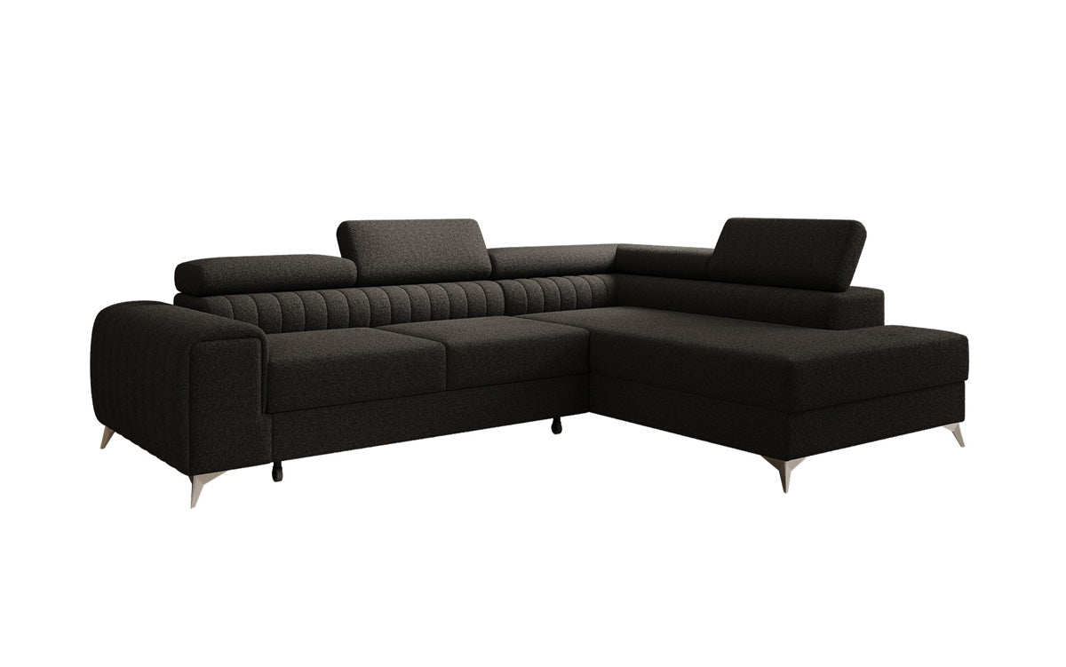 Canapé d’angle design Aurea avec fonction couchage et fonction rabattable en Bouclé