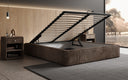Designer upholstered bed base with storage without headboard in Corduroy