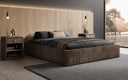 Designer upholstered bed base with storage without headboard in Corduroy