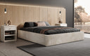 Designer upholstered bed base with storage without headboard in Corduroy