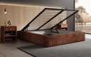 Designer upholstered bed base with storage without headboard in Corduroy