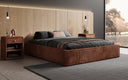 Designer upholstered bed base with storage without headboard in Corduroy