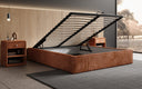 Designer upholstered bed base with storage without headboard in Corduroy