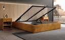 Designer upholstered bed base with storage without headboard in Corduroy