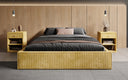 Designer upholstered bed base with storage without headboard in Corduroy