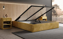 Designer upholstered bed base with storage without headboard in Corduroy