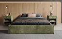 Designer upholstered bed base with storage without headboard in Corduroy