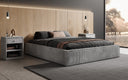 Designer upholstered bed base with storage without headboard in Corduroy