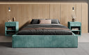 Designer upholstered bed base with storage without headboard in Corduroy