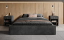 Designer upholstered bed base with storage without headboard in Corduroy