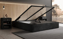 Designer upholstered bed base with storage without headboard in Corduroy
