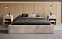 Designer upholstered bed base with storage without headboard in Corduroy