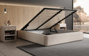 Designer upholstered bed base with storage without headboard in textured fabric