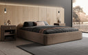 Designer upholstered bed base with storage without headboard in textured fabric