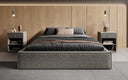 Designer upholstered bed base with storage without headboard in textured fabric