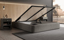 Designer upholstered bed base with storage without headboard in textured fabric