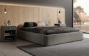 Designer upholstered bed base with storage without headboard in textured fabric