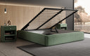 Designer upholstered bed base with storage without headboard in textured fabric