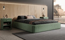 Designer upholstered bed base with storage without headboard in textured fabric