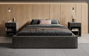Designer upholstered bed base with storage without headboard in textured fabric