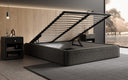 Designer upholstered bed base with storage without headboard in textured fabric