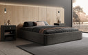 Designer upholstered bed base with storage without headboard in textured fabric