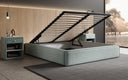 Designer upholstered bed base with storage without headboard in textured fabric