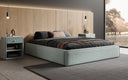 Designer upholstered bed base with storage without headboard in textured fabric