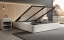 Designer upholstered bed base with storage without headboard in textured fabric