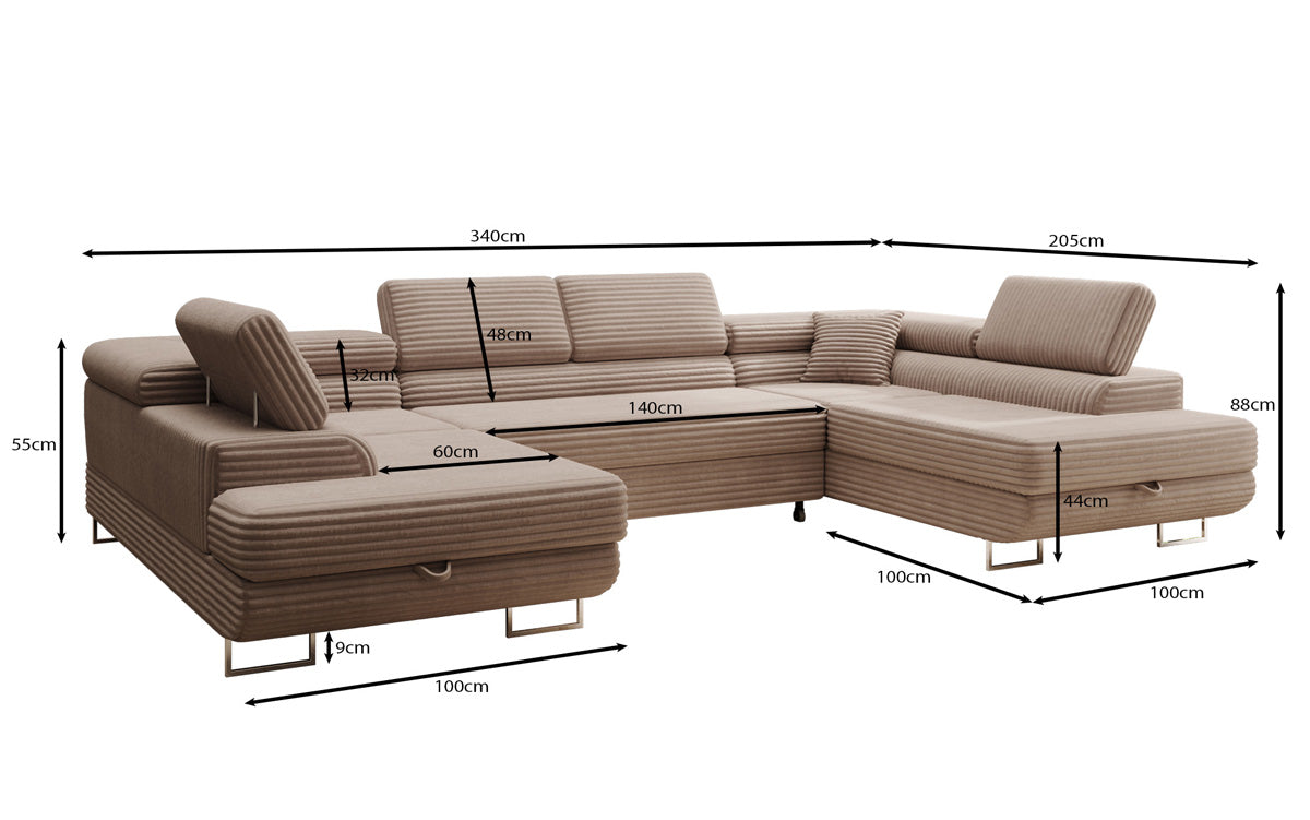Designer-Sofa Vigo mat Schlof- a Klappfunktioun a Cord