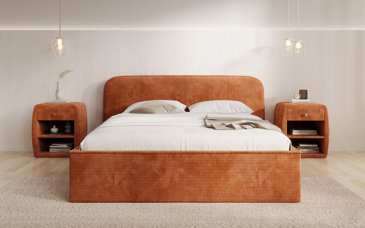 Lit rembourré design Nola en Côtelé avec espace de rangement