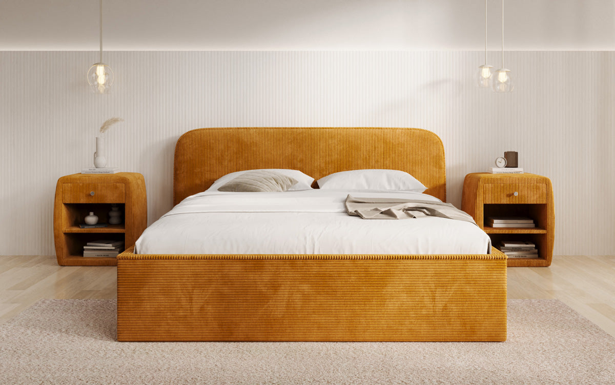 Lit rembourré design Nola en Côtelé avec espace de rangement