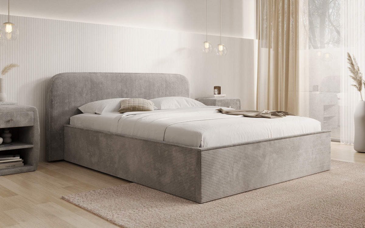 Lit rembourré design Nola en Côtelé avec espace de rangement