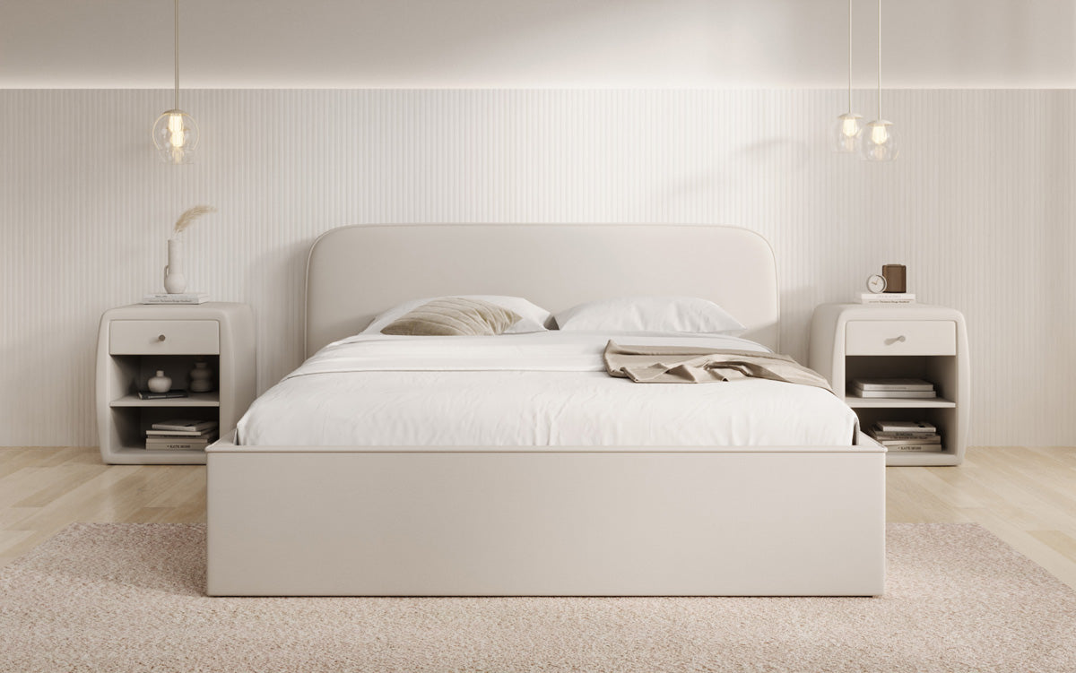 Designer Polsterbett Nola in Stoff mit Stauraum