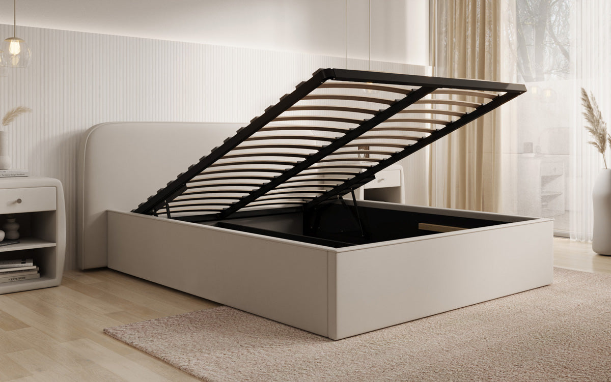 Designer Polsterbett Nola in Stoff mit Stauraum