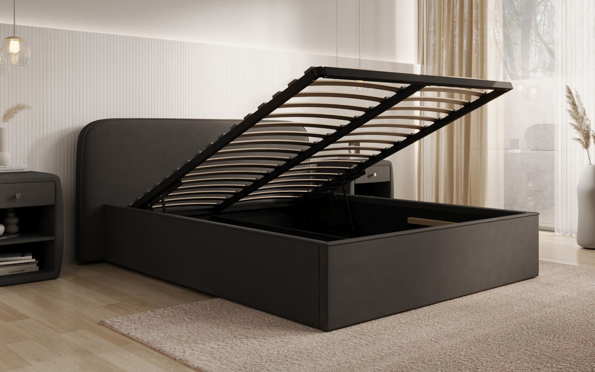 Designer Polsterbett Nola in Stoff mit Stauraum