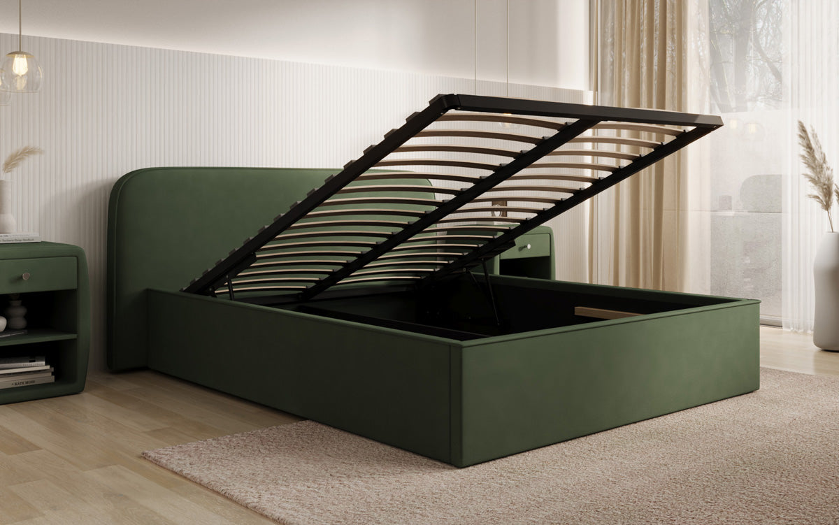 Designer Polsterbett Nola in Stoff mit Stauraum